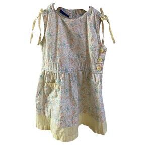 Osh Kosh B' Gosh Dress Cotton Yellow Floral Contrast Hem Sleeve Bows Size 4